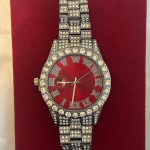 Red and Silver Rhinestone Watch